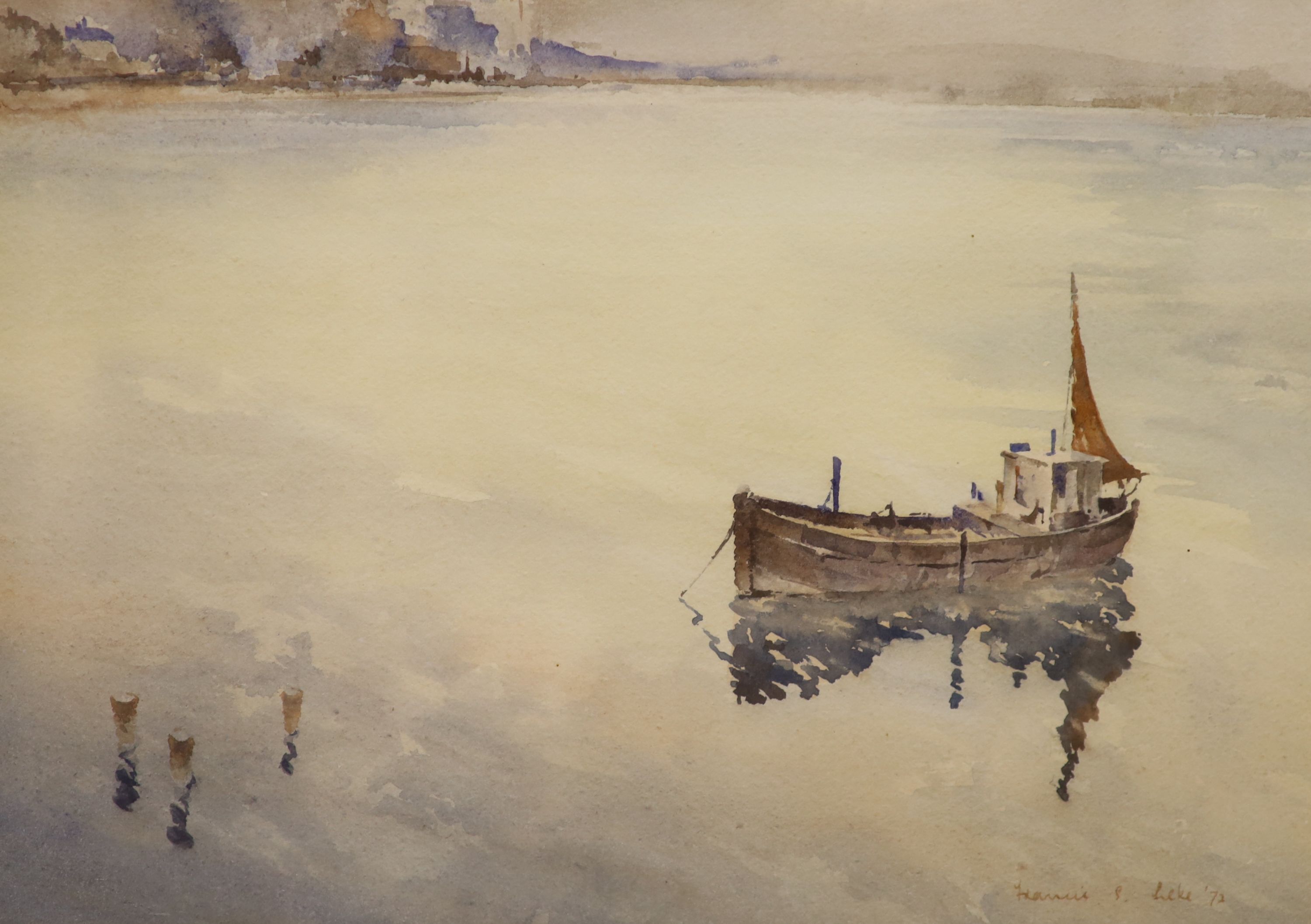 Francis Leke (1912-1990), pair of watercolours, 'The Faldo Von Rhodos', signed, 'Golden Sunset of Folkestone', 25 x 35cm